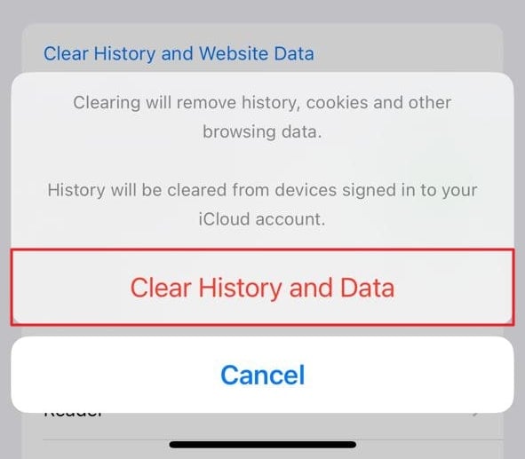 tap on clear history and data