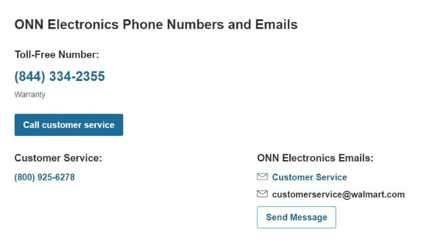 onn electronics phone numbers and emails