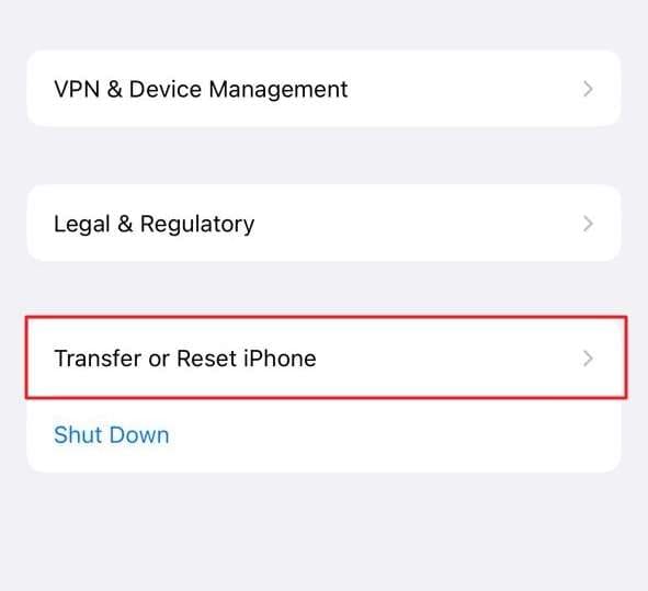 choose transfer or reset iphone option