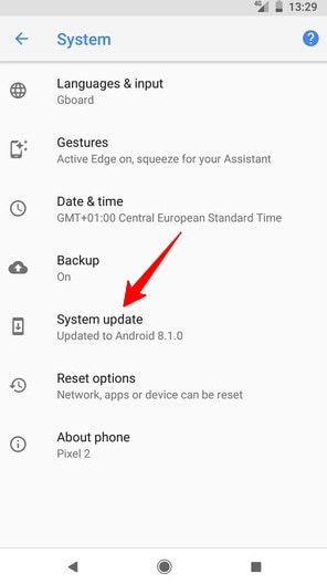 finding system updates in oreo