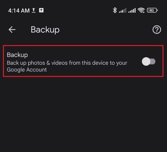enable the backup option