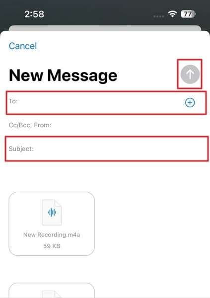 send the voice recording as mail