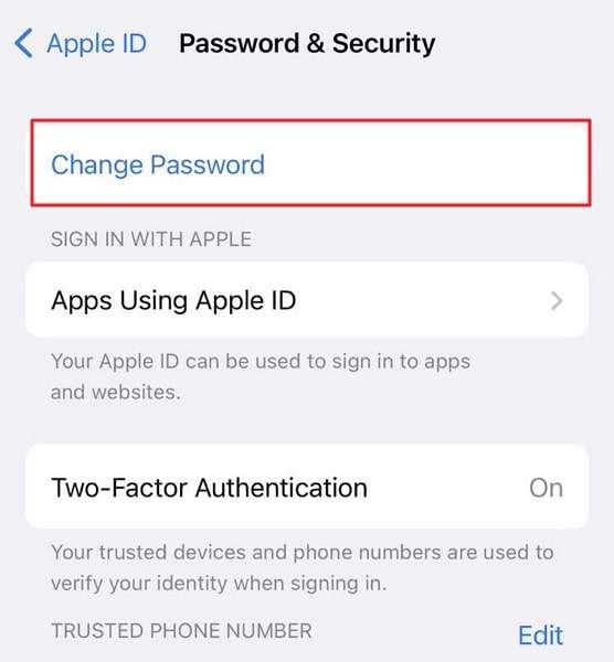 tap on change password option