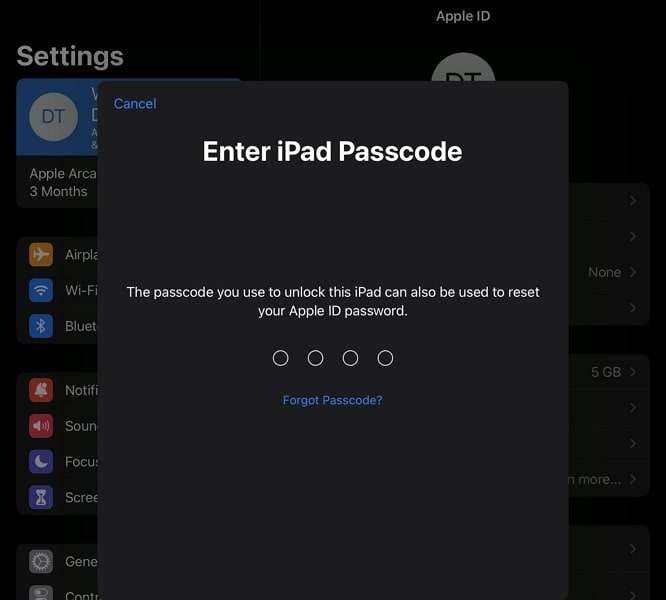 add your ipad password
