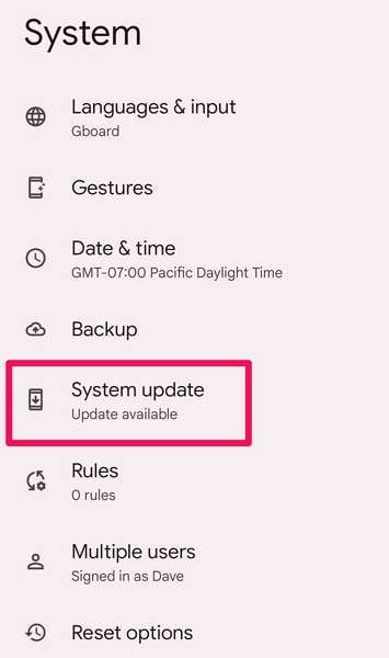choose the system update option