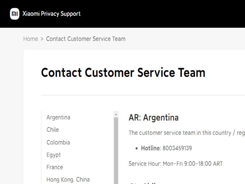 xiaomi contact customer service