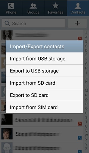 samsung contacts import or export