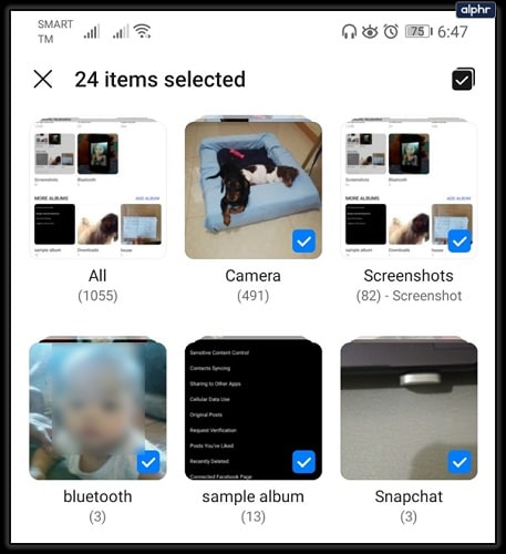 selecting photos to delete on android