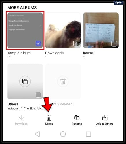 select album to delete on android