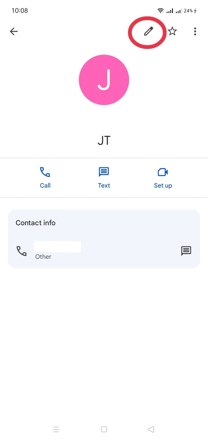 el botón de edición de la aplicación google contacts