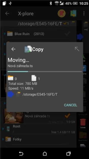 moving files with xplore file manager