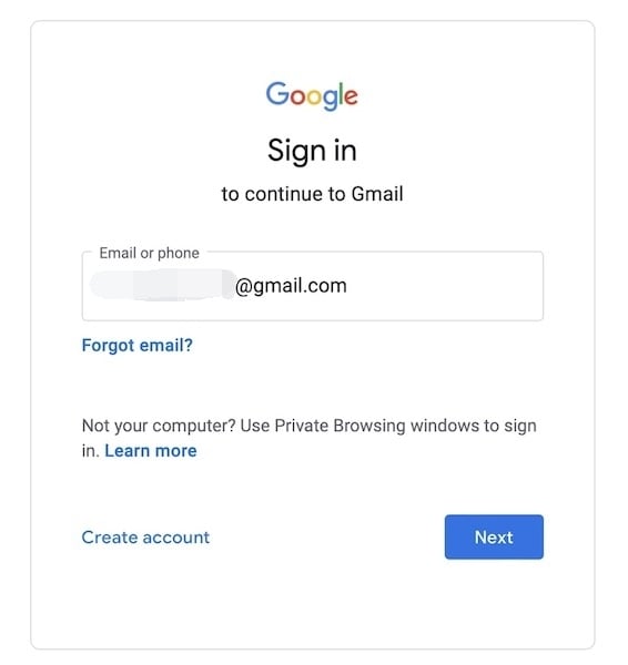  enter gmail username