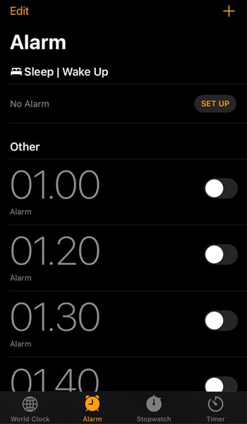 Open Alarm on the Clock app