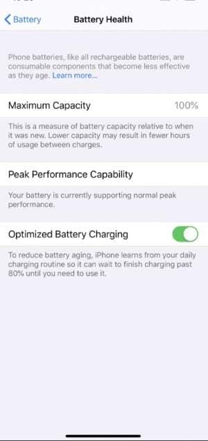 iphone battery health settings