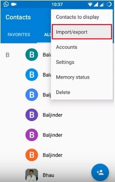 export contact in settings app