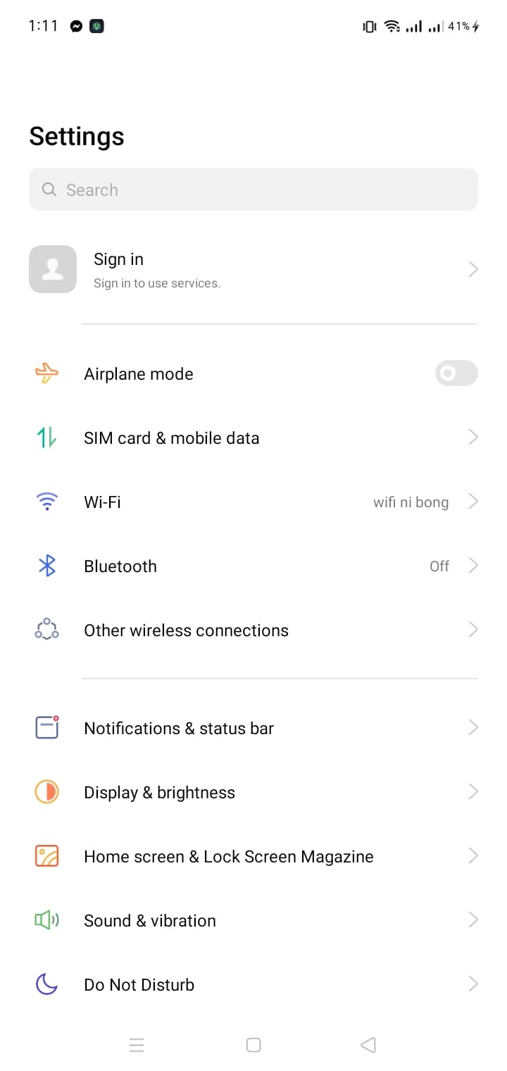 settings app on android