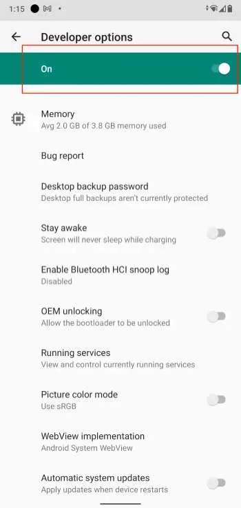 turn off developer options in android