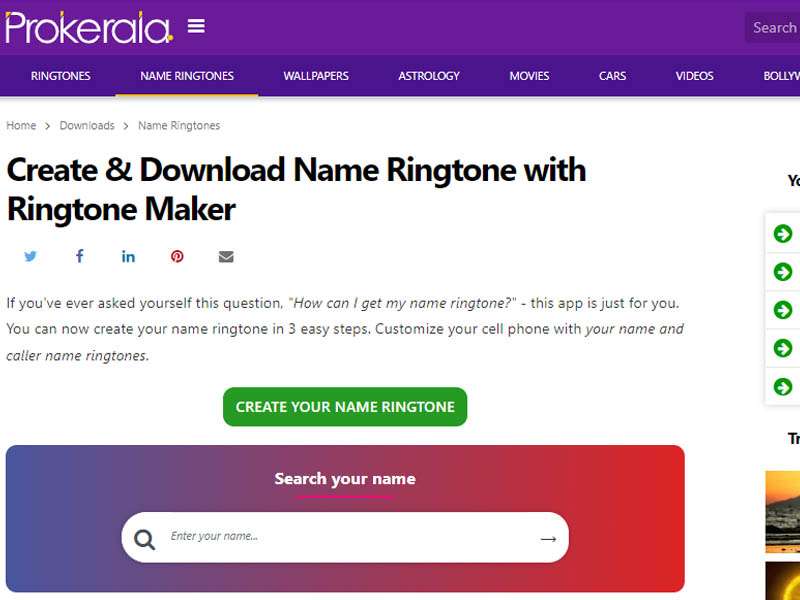 Create your name ringtone at the Prokerala website