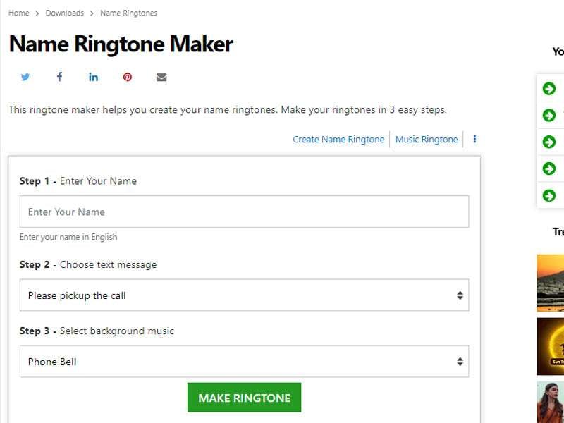 Fill in the data to create the ringtone