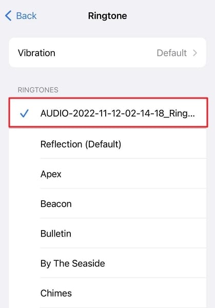 choose the exported ringtone