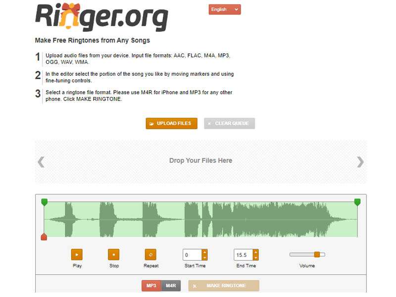 Interface de la page d'accueil du site ringer.org