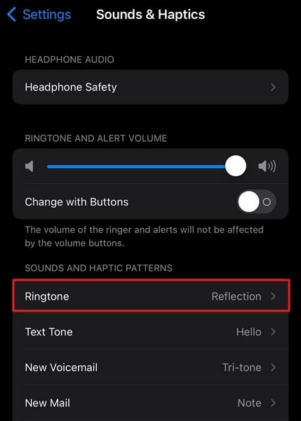 tap on ringtone option