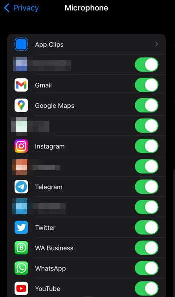 Enabling microphone access to certain apps.