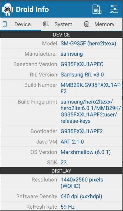 Droid Hardware Info preview.