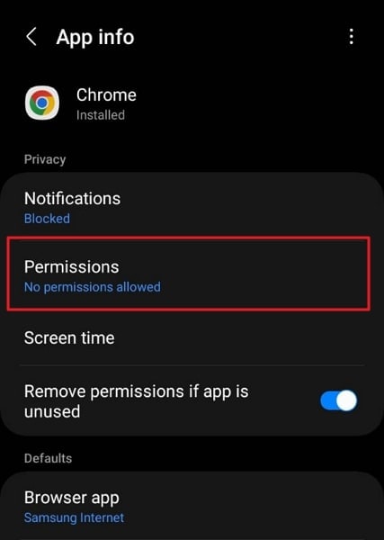 access the app permissions