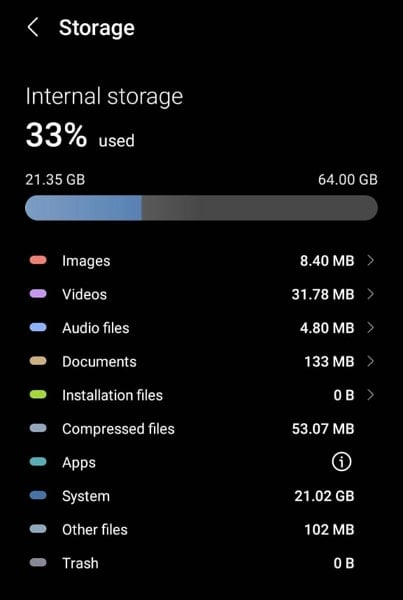 check the android storage