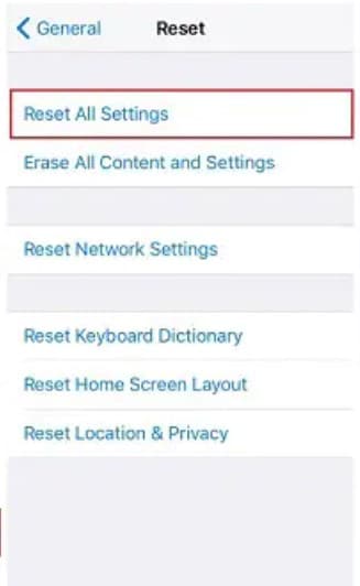 reset iphone settings to default
