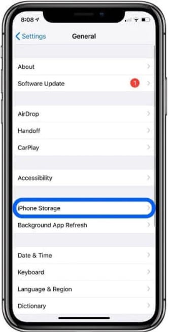 Abre el almacenamiento del iPhone en la configuración del mismo