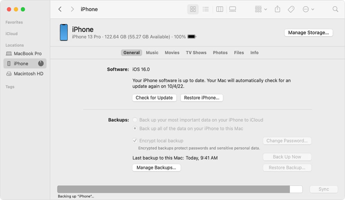 backup iphone with mac finder