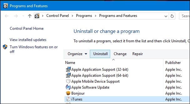 uninstall itunes