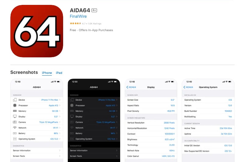 Install AIDA64 from the App Store.