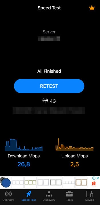 iWifi’s speed test result.
