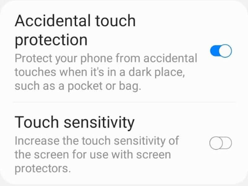 إعدادات حساسية اللمس من Samsung.