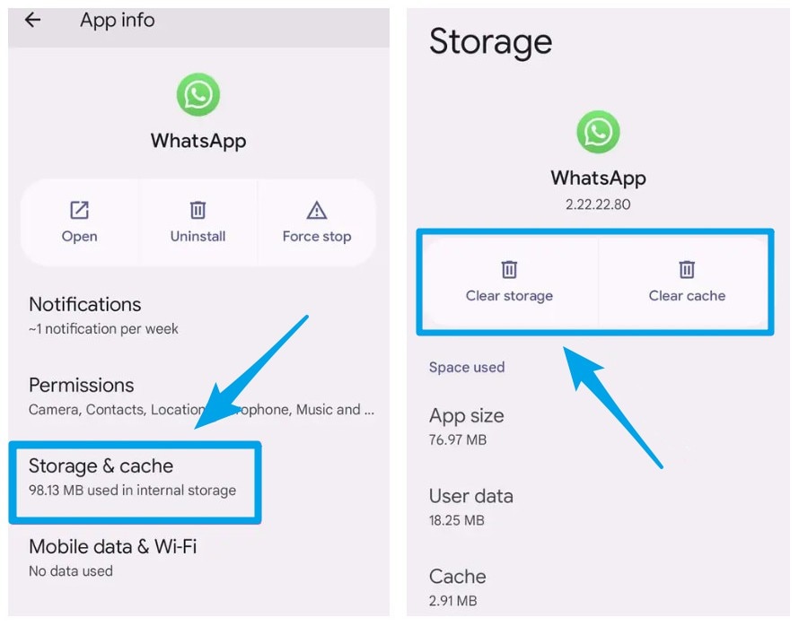 clear whatsapp cache on android