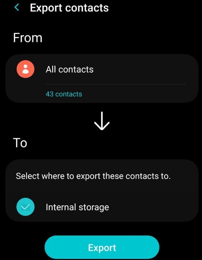 exporting contacts to sim/sd card