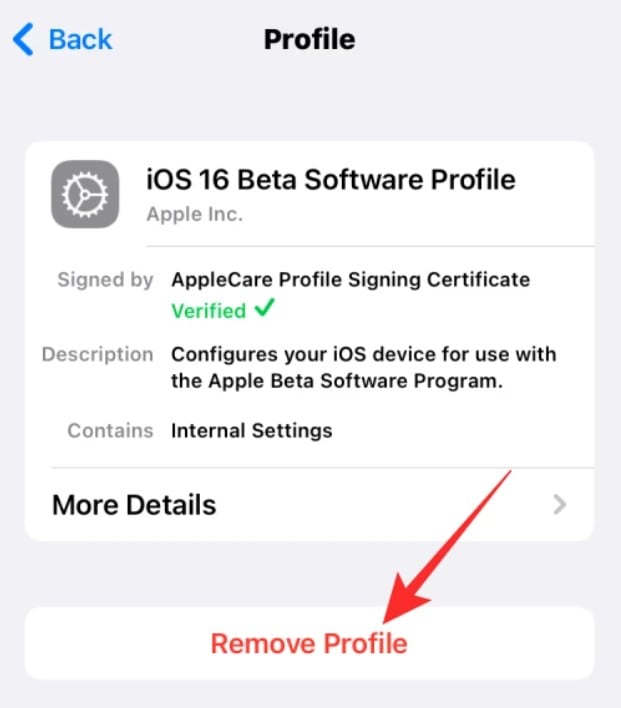 Entfernen des iOS 16 Beta-Profils