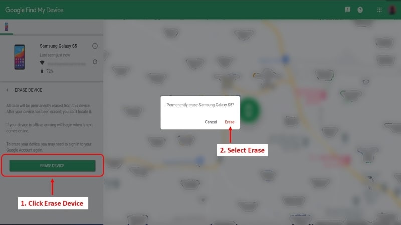 google find my device and erase
