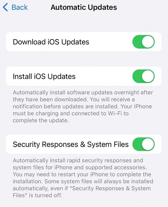 iphone automatic updates settings