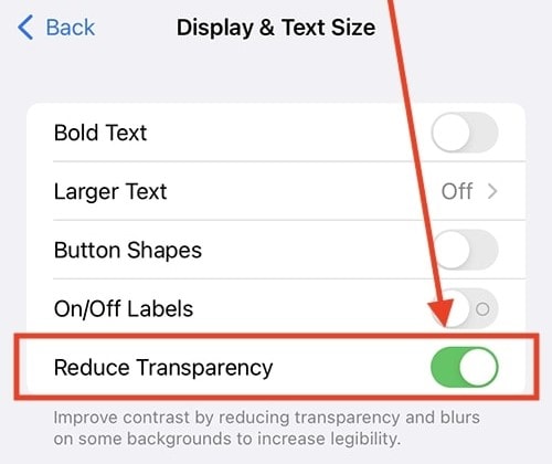turning on the reduce transparency feature