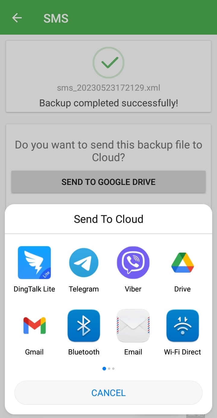 send sms backup to cloud