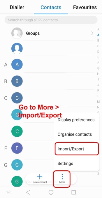 android select export contacts