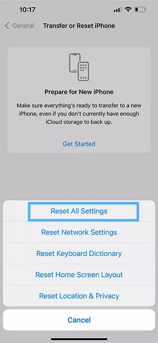 resetting all settings to fix a blurry iphone camera