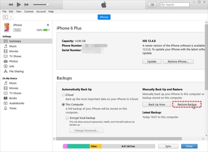 Backup-Wiederherstellung für ein iPhone, das beim Versuch der Datenwiederherstellung hängen bleibt