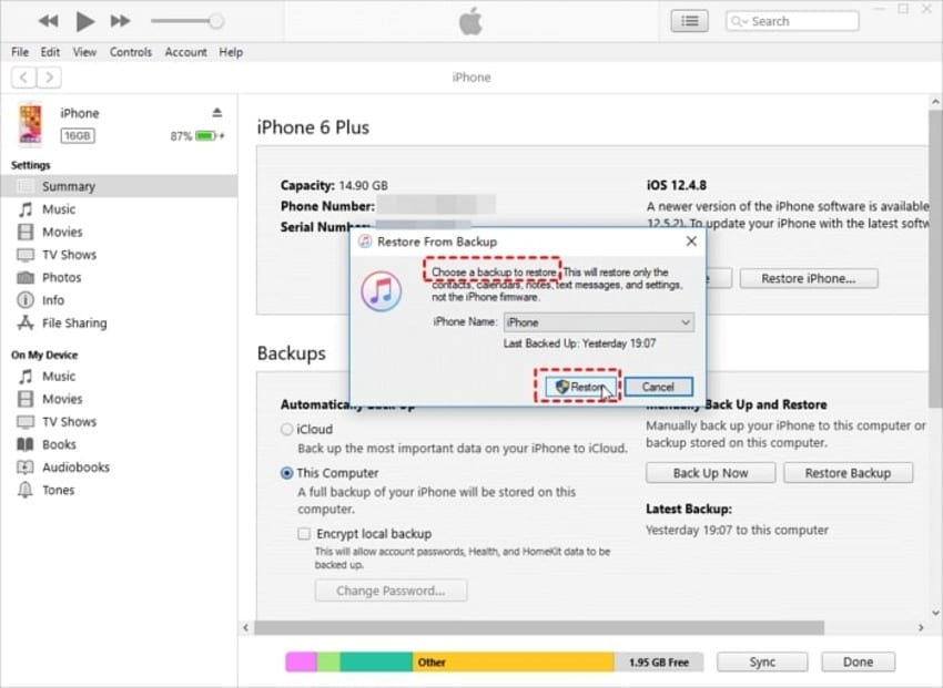 Restaurar una copia de seguridad de un iphone atascado al intentar recuperar datos