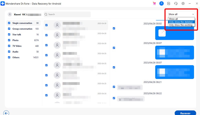 Cambiar la configuración de la vista a los datos eliminados