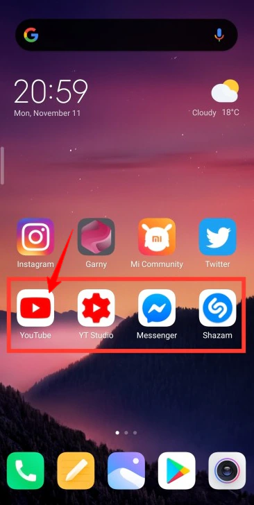 العثور على تطبيق youtube على xiaomi